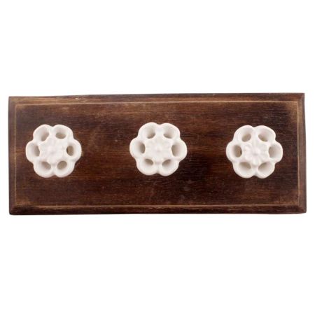 White Tiny Flower Ceramic Wooden Hooks